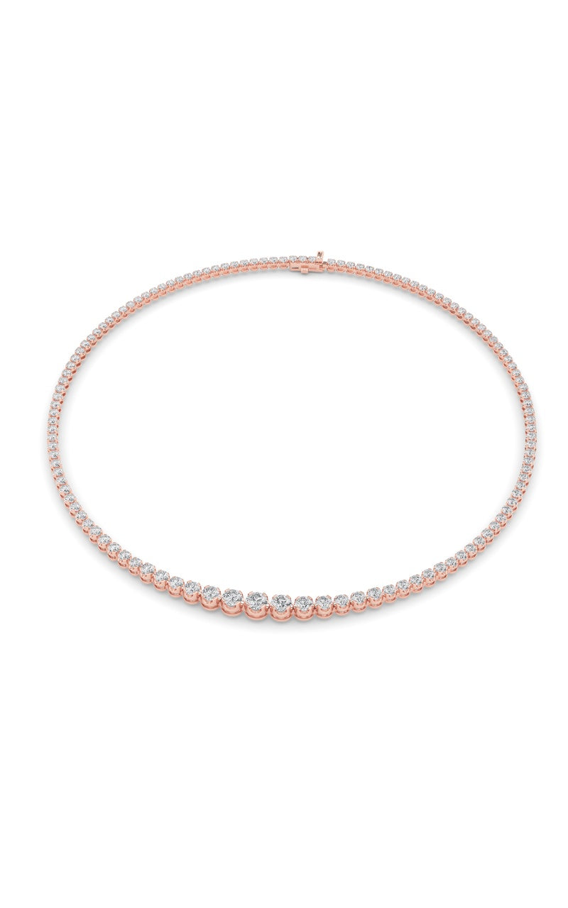 15CTW Round Shaped Lab Grown Diamond (F/VS) Graduating Full Riviera Necklace in 14K Gold
