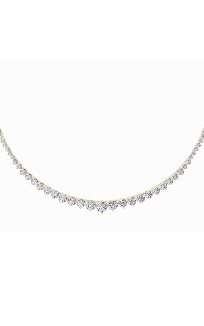 15CTW Round Shaped Lab Grown Diamond (F/VS) Three Prong Graduating Necklace in 14K Gold