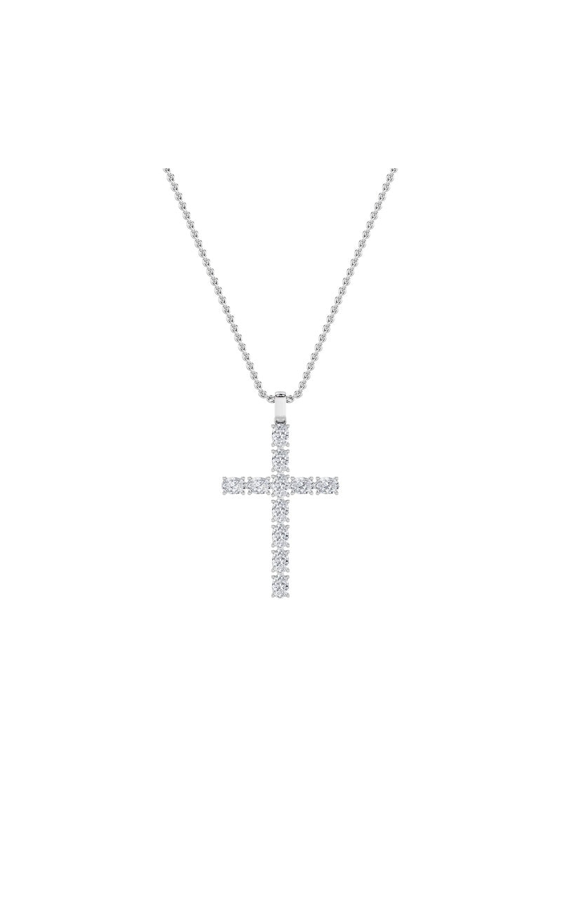 2CTW Oval Shaped Lab Grown Diamond (F/VS) Cross Pendant in 14K Gold