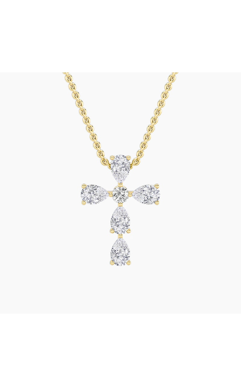 2.5CTW Pear Shaped Lab Grown Diamond (F/VS) Cross Pendant in 14K Gold