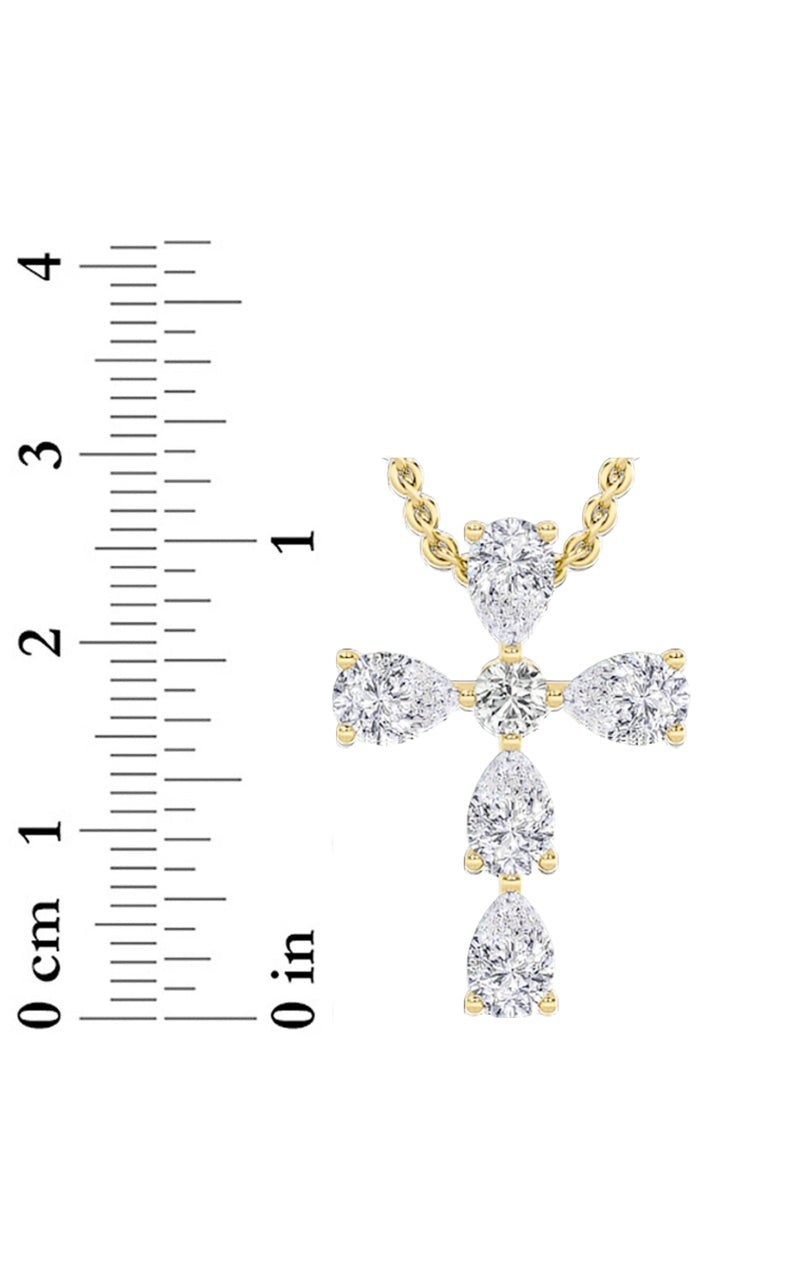 2.5CTW Pear Shaped Lab Grown Diamond (F/VS) Cross Pendant in 14K Gold