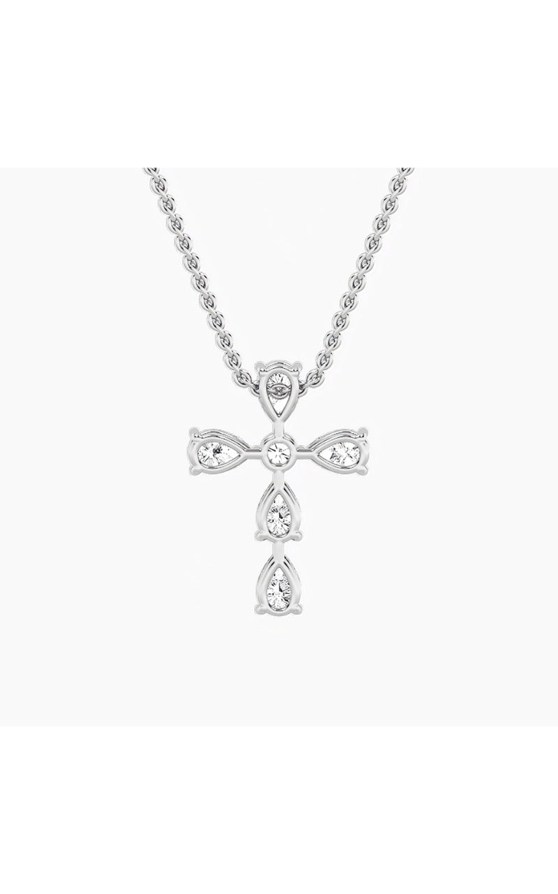 2.75CTW Pear Shaped Lab Grown Diamond (F/VS) Cross Pendant in 14K Gold