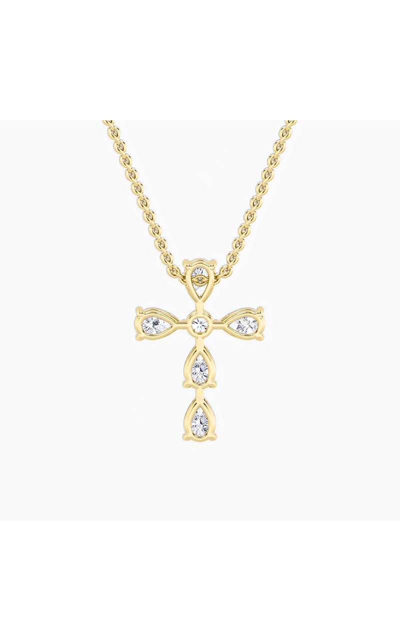 2.75CTW Pear Shaped Lab Grown Diamond (F/VS) Cross Pendant in 14K Gold