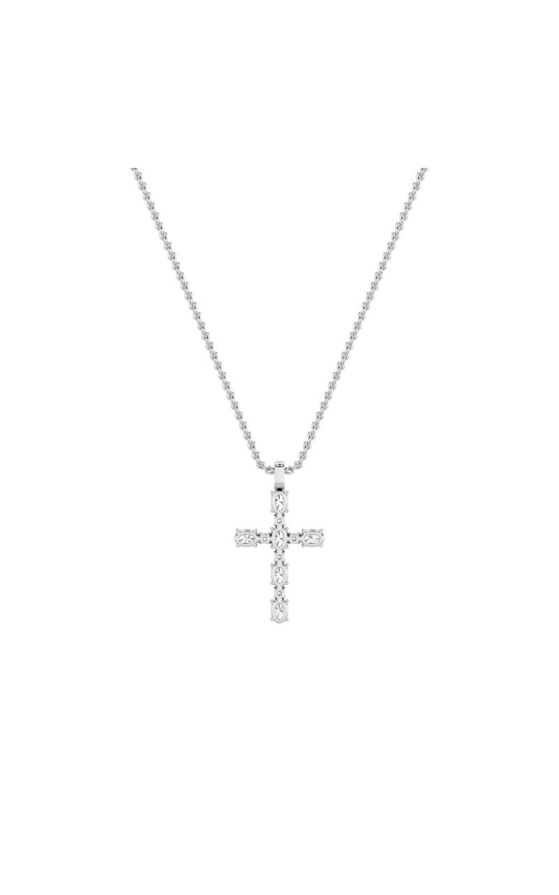 2CTW Oval Shaped Lab Grown Diamond (F/VS) Cross Pendant in 14K Gold