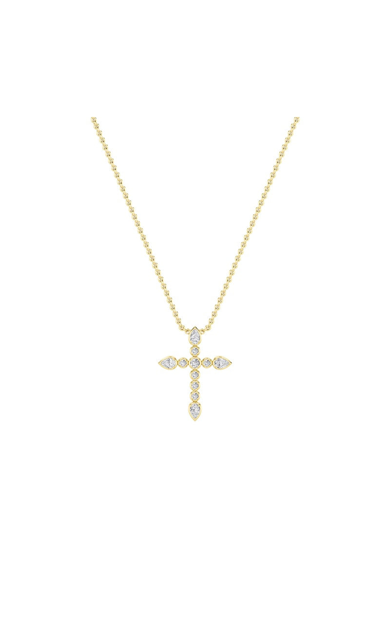 1.5CTW Pear Shaped Lab Grown Diamond (F/VS) Cross Pendant in 14K Gold