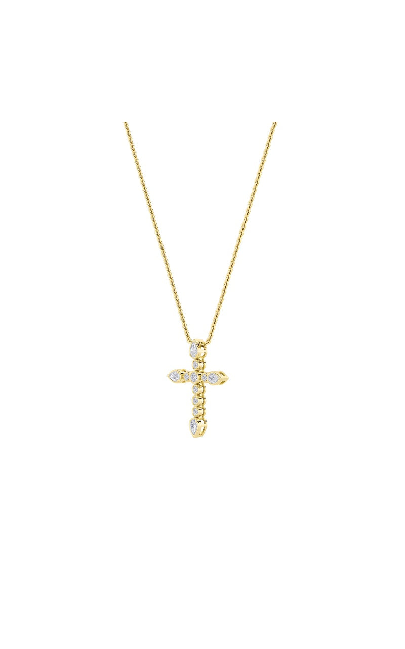 1.5CTW Pear Shaped Lab Grown Diamond (F/VS) Cross Pendant in 14K Gold
