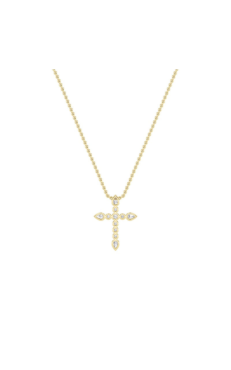 1.5CTW Pear Shaped Lab Grown Diamond (F/VS) Cross Pendant in 14K Gold
