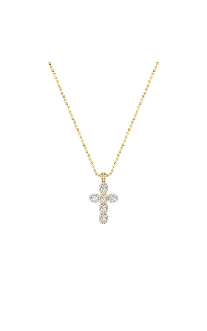 3CTW Oval Shaped Lab Grown Diamond (F/VS) Cross Pendant in 14K Gold