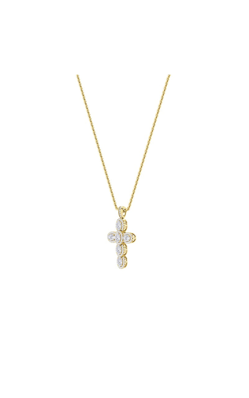3CTW Oval Shaped Lab Grown Diamond (F/VS) Cross Pendant in 14K Gold