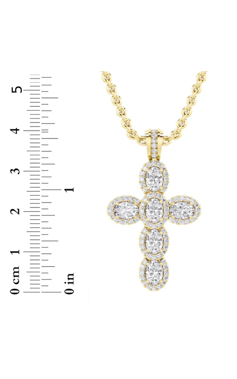 3CTW Oval Shaped Lab Grown Diamond (F/VS) Cross Pendant in 14K Gold