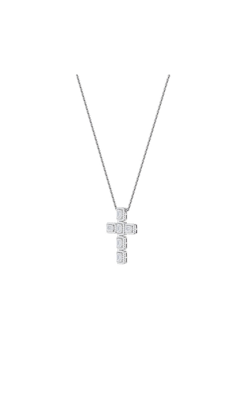 3CTW Emerald Shaped Lab Grown Diamond (F/VS) Cross Pendant in 14K Gold