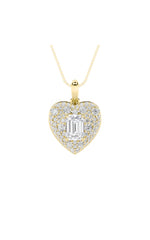 Load image into Gallery viewer, 2CTW Emerald Shaped Lab Grown Diamond (F/VS) Pave Accented Heart Shaped Pendant in 14K Gold
