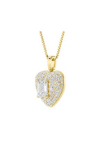 Load image into Gallery viewer, 2CTW Emerald Shaped Lab Grown Diamond (F/VS) Pave Accented Heart Shaped Pendant in 14K Gold
