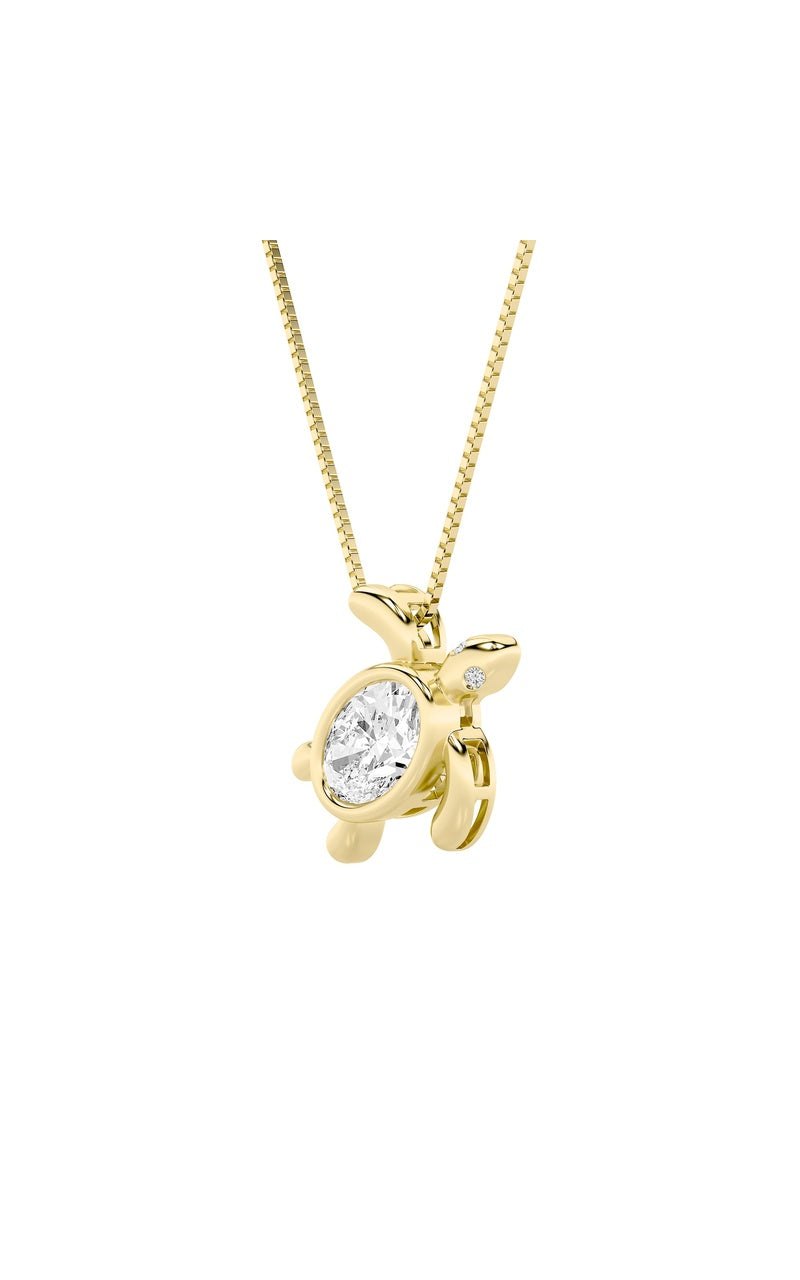 1.5CTW Oval Shaped Lab Grown Diamond (F/VS) Bezel Set Turtle Pendant in 14K Gold