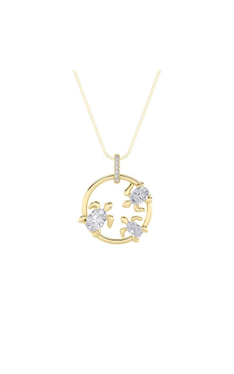 2CTW Oval Shaped Lab Grown Diamond (F/VS) Baby Turtle Pendant in 14K Gold