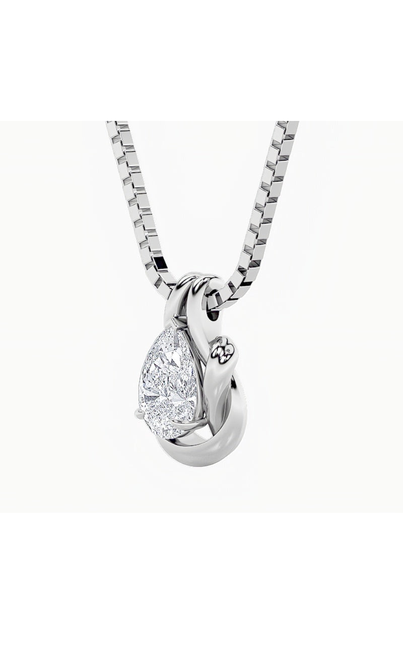 2CTW Pear Shaped Lab Grown Diamond (F/VS) Knot Pendant in 14K Gold