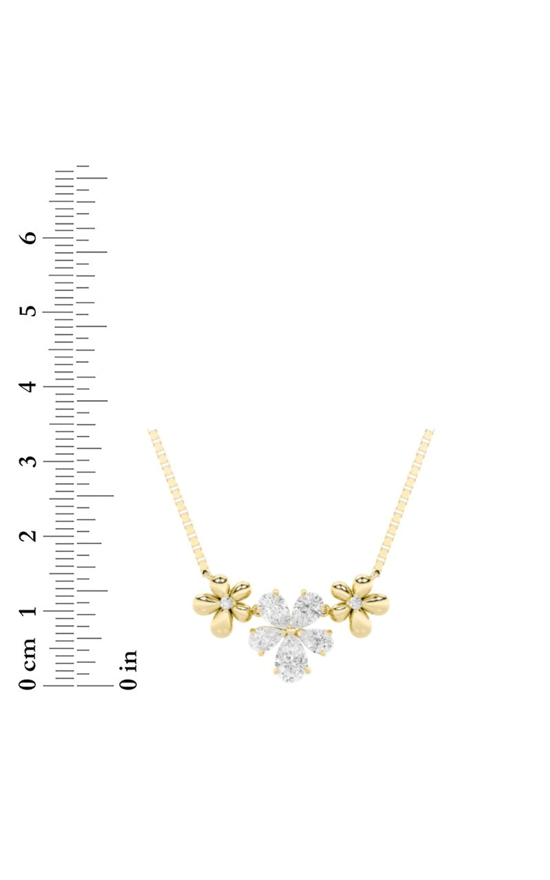 2CTW Pear Shaped Lab Grown Diamond (F/VS) Fancy Flower Necklace in 14K Gold
