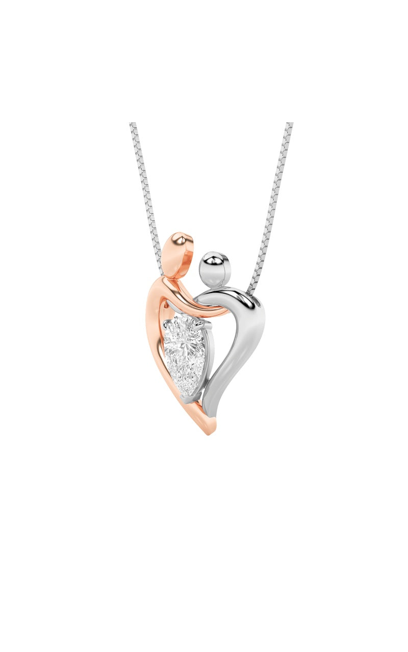 1.5CTW Pear Shaped Lab Grown Diamond (F/VS) Mother and Child Heart Shaped Pendant in 14K Gold