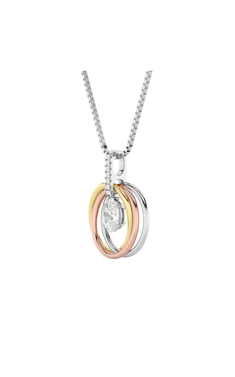 Vs) three tone solitaire accented pendant in 14k gold