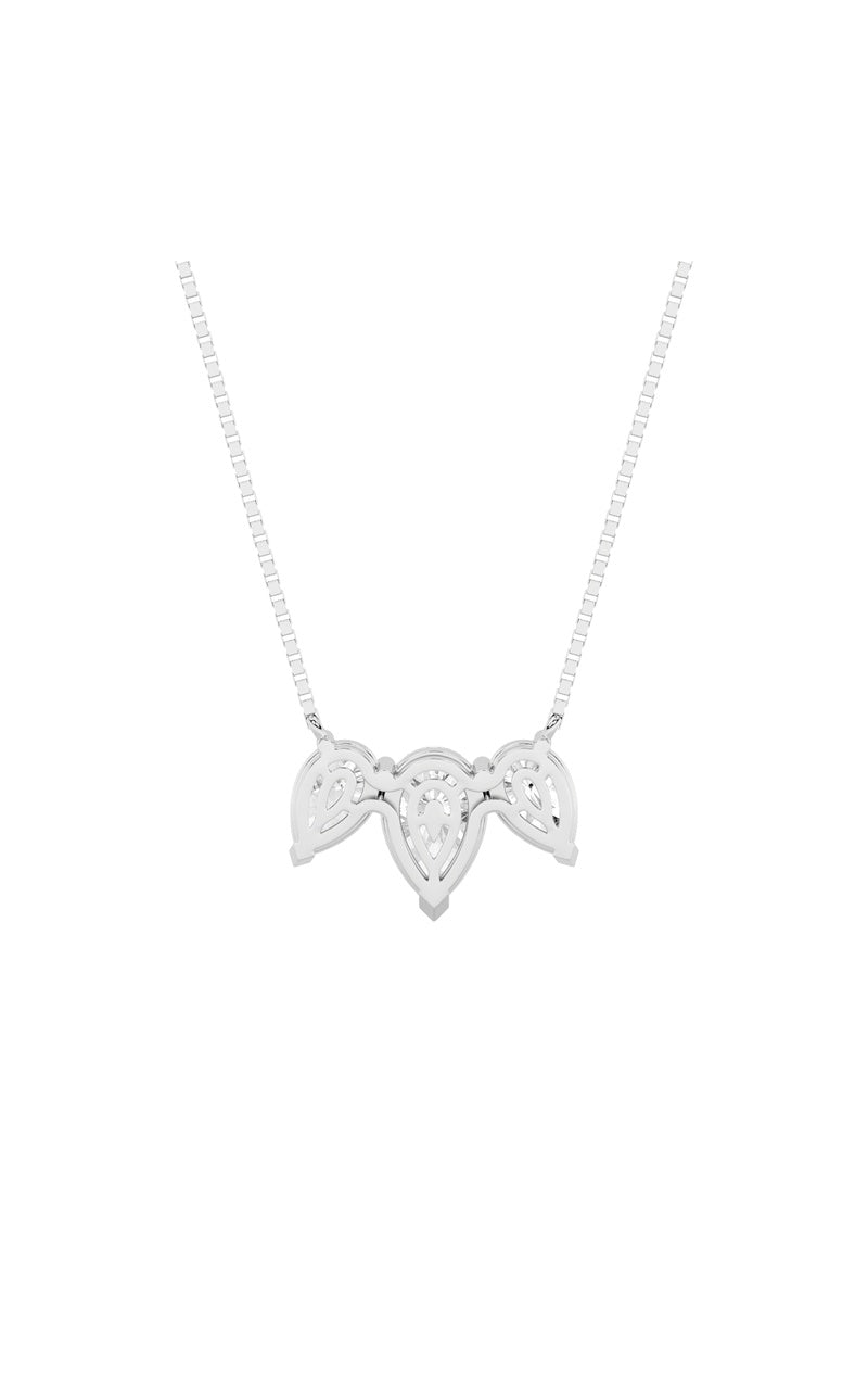 3CTW Pear Shaped Lab Grown Diamond (F/VS) Three Stone Necklace in 14K Gold
