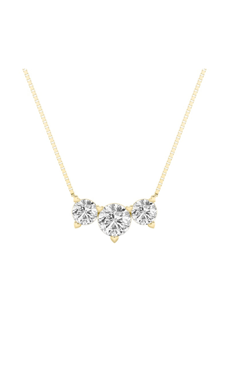 2CTW Round Shaped Lab Grown Diamond (F/VS) Three Stone Necklace in 14K Gold