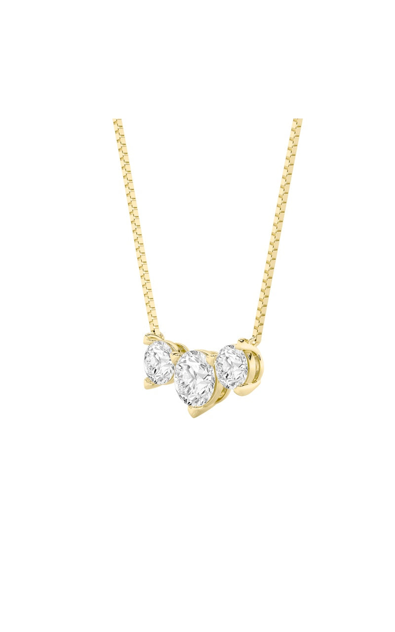 2CTW Round Shaped Lab Grown Diamond (F/VS) Three Stone Necklace in 14K Gold