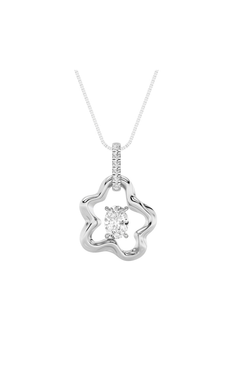 1CTW Oval Shaped Lab Grown Diamond (F/VS) Organic Design Solitaire Pendant in 14K Gold