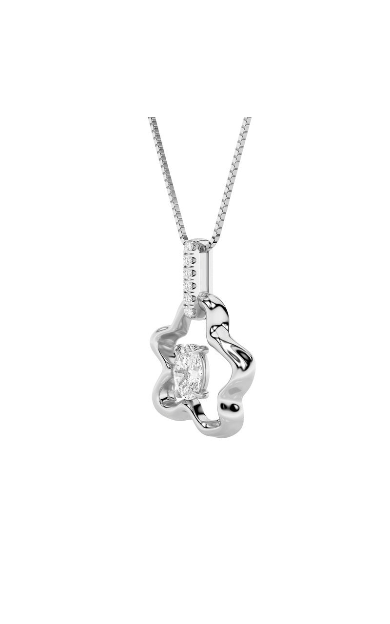 1CTW Oval Shaped Lab Grown Diamond (F/VS) Organic Design Solitaire Pendant in 14K Gold