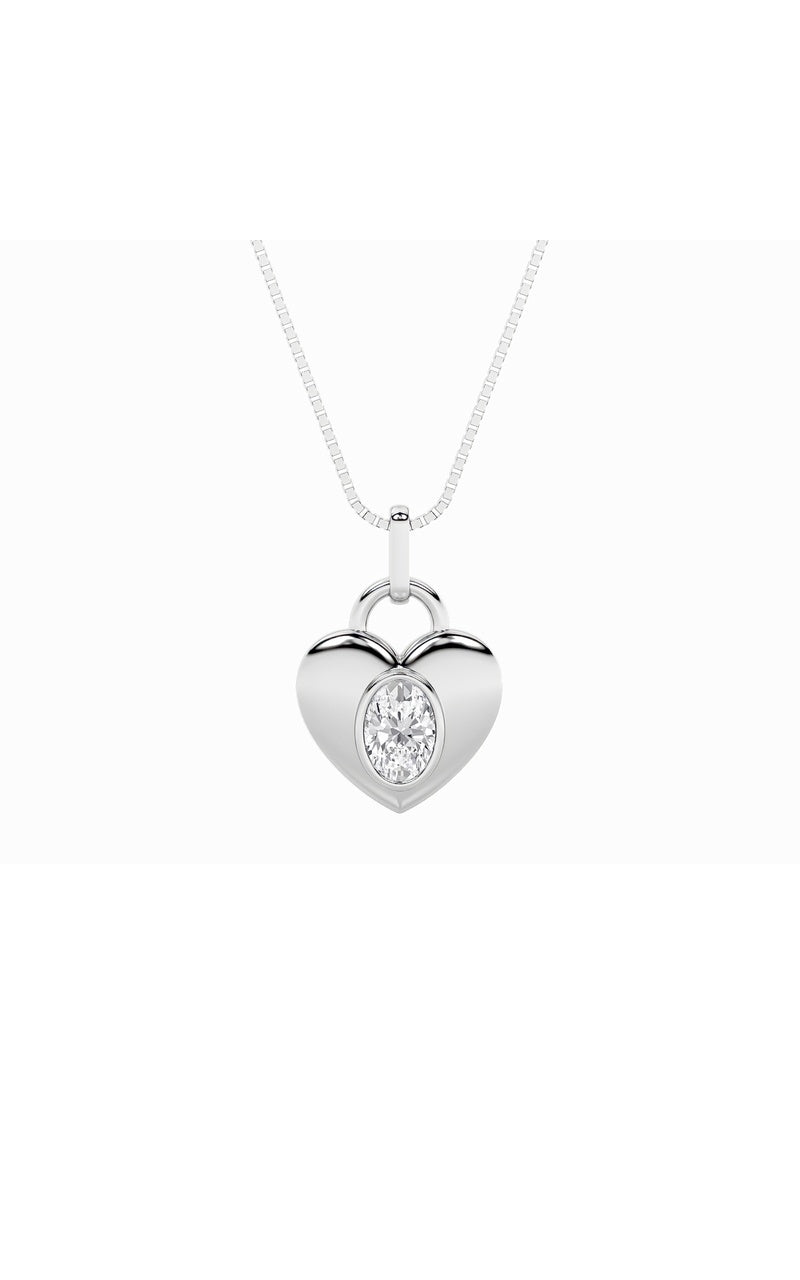 1CTW Oval Shaped Lab Grown Diamond (F/VS) Heart Pendant in 14K  White Gold