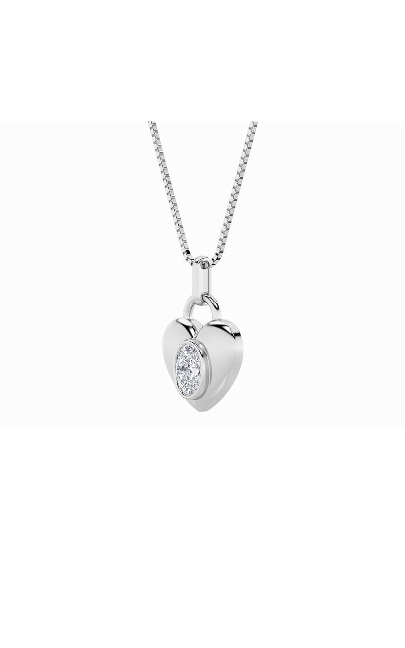 1CTW Oval Shaped Lab Grown Diamond (F/VS) Heart Pendant in 14K  White Gold