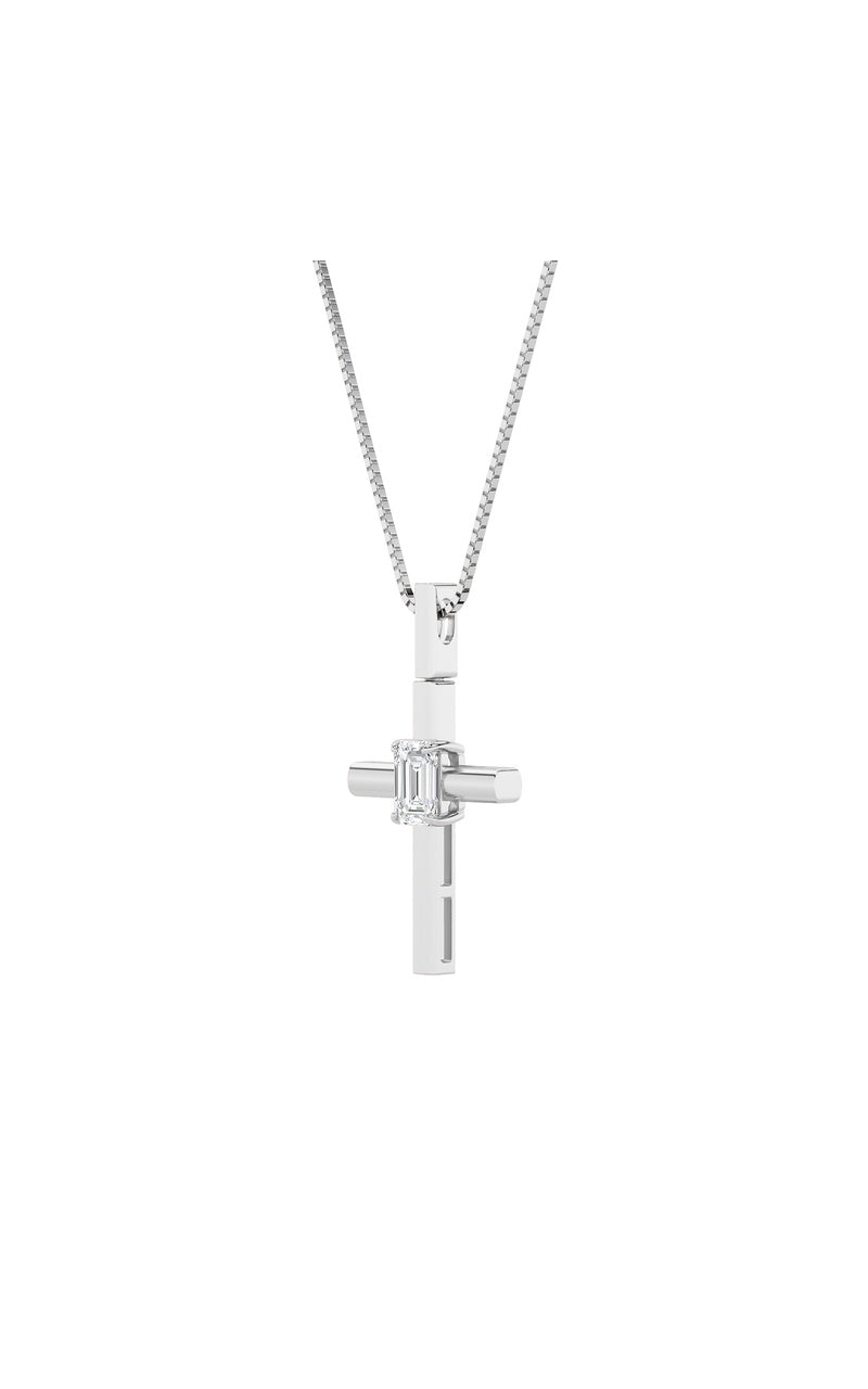 0.5CTW Emerald Shaped Lab Grown Diamond (F/VS) Cross Pendant in 14K Gold