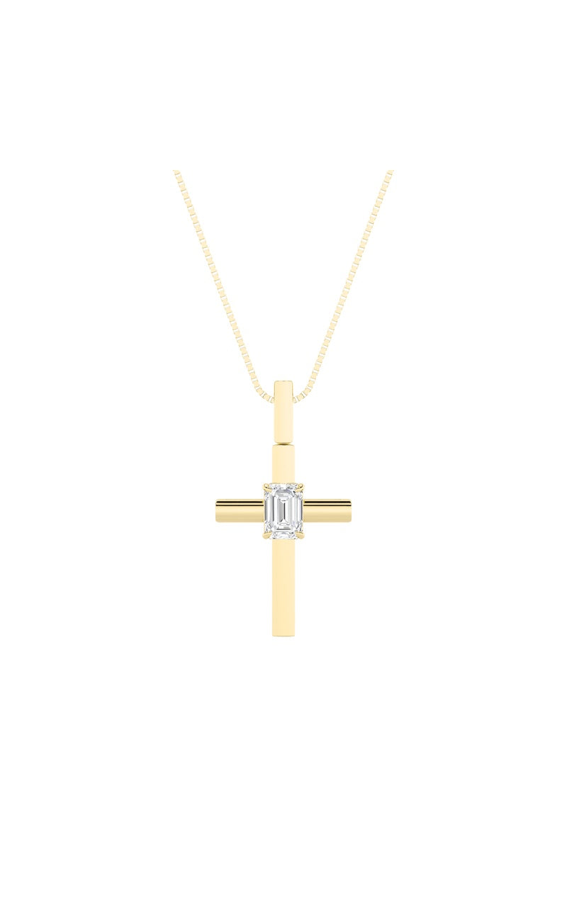 0.5CTW Emerald Shaped Lab Grown Diamond (F/VS) Cross Pendant in 14K Gold