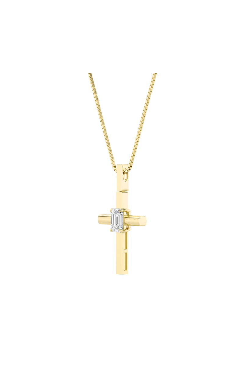 0.5CTW Emerald Shaped Lab Grown Diamond (F/VS) Cross Pendant in 14K Gold