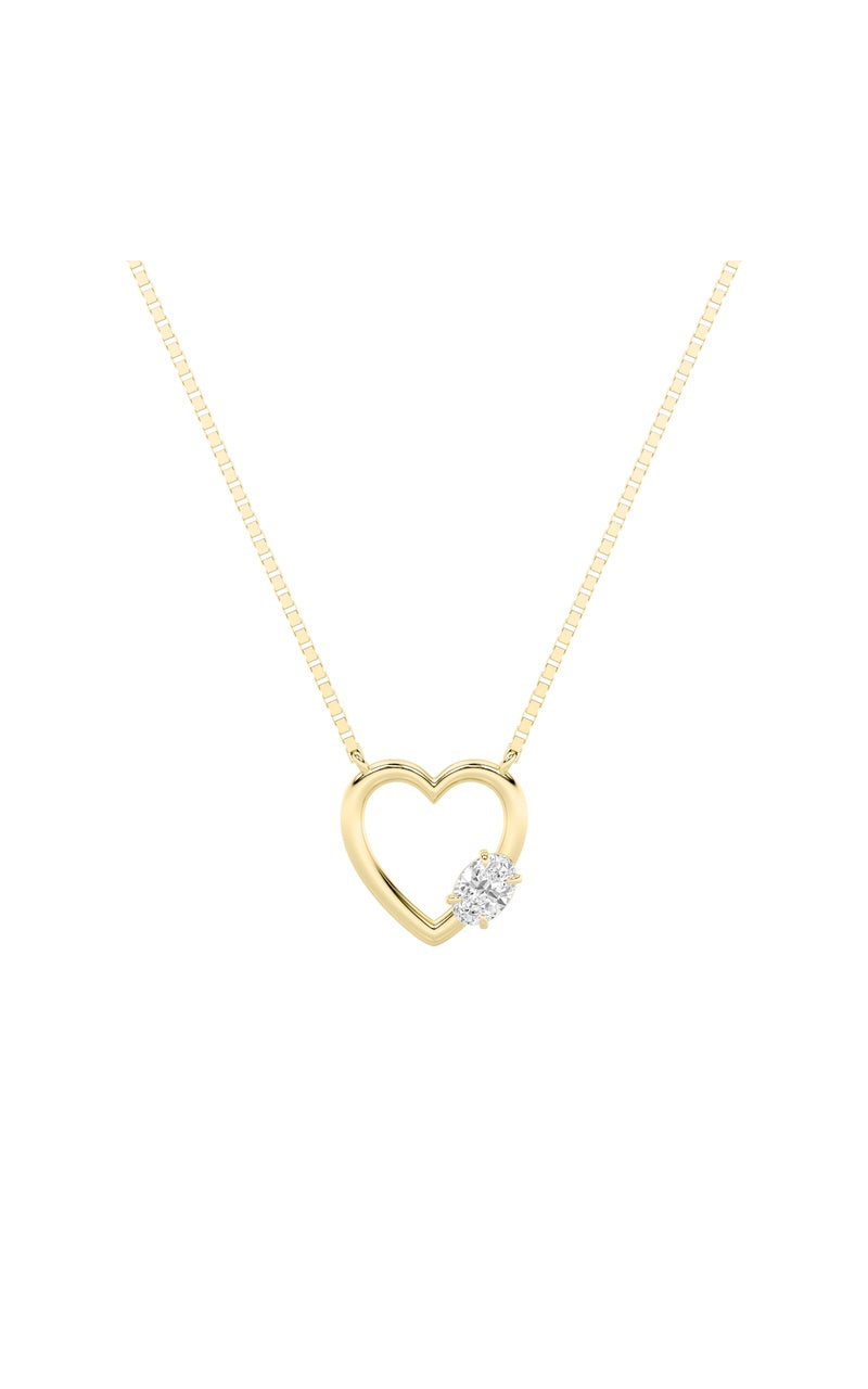 0.5CTW Oval Shaped Lab Grown Diamond (F/VS) Heart Shaped Necklace in 14K Gold
