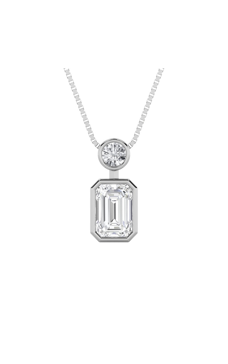 1CTW Emerald Shaped Lab Grown Diamond (F/VS) Toi et Moi Fashiion Pendant in 14K Gold