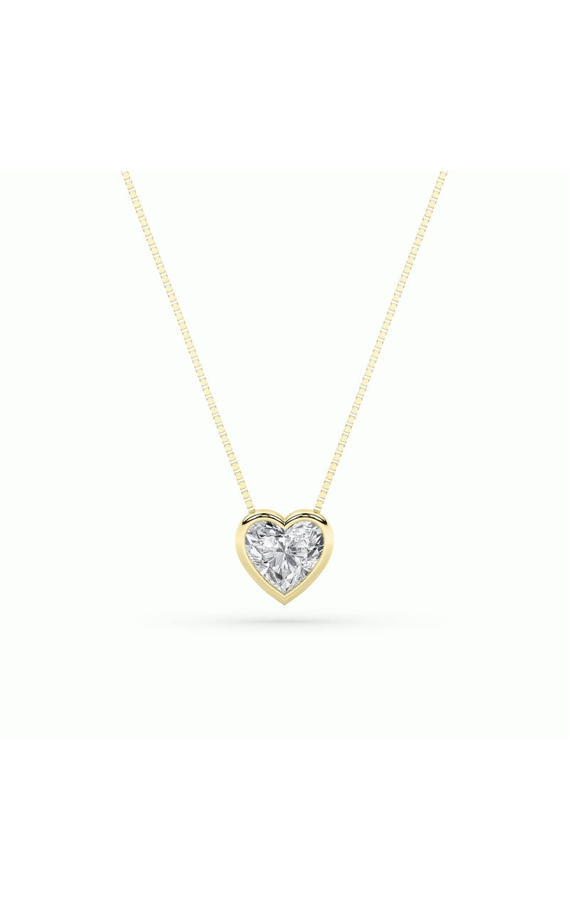 1CTW Heart Shaped Lab Grown Diamond (F/VS) Bezel Set Solitaire Pendant in 14K Gold