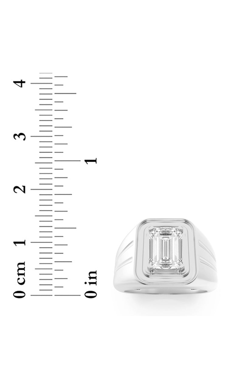 2CTW Emerald Shaped Lab Grown Diamond (F/VS) Mens Ring in 14K White Gold