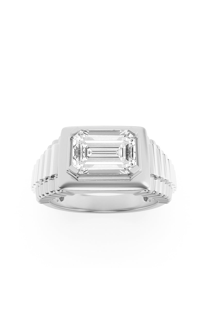 2.5CTW Emerald Shaped Lab Grown Diamond (F/VS) Mens Ring in 14K Gold