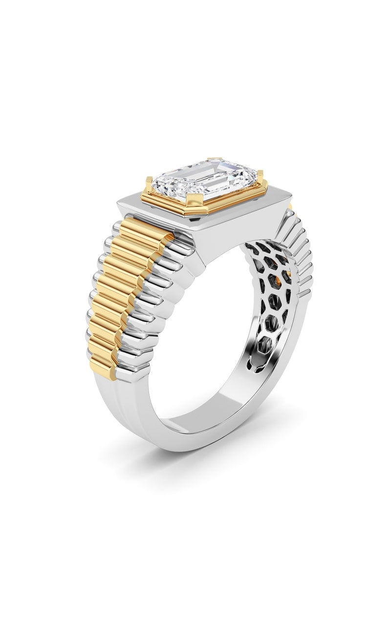 2.5CTW Emerald Shaped Lab Grown Diamond (F/VS) Mens Ring in 14K Gold