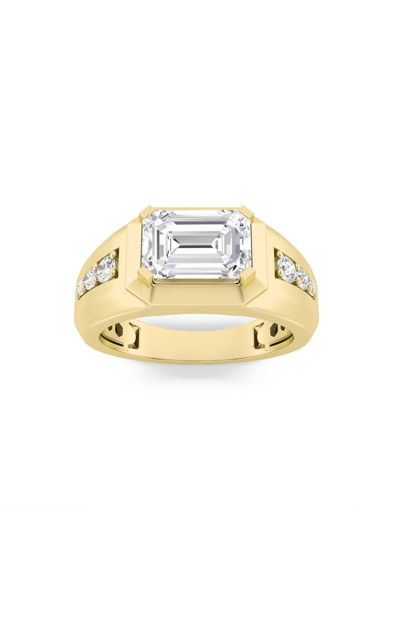 3.5CTW Emerald Shaped Lab Grown Diamond (F/VS) Mens Ring in 14K Gold