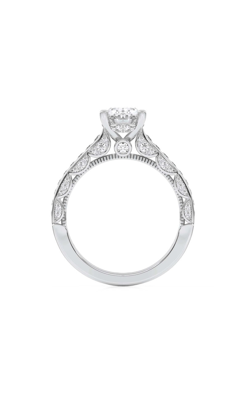 2CTW Oval Shaped Lab Grown Diamond (F/VS) Accented Engagement Ring in 14K Gold