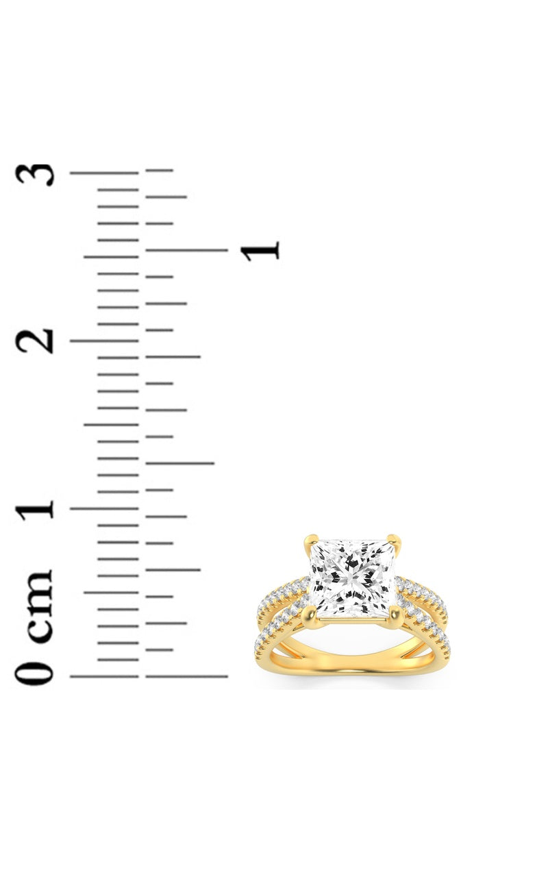 2CTW Princess Shaped Lab Grown Diamond (F/VS) Cross Shank Accented Engagement Ring in 14K Gold