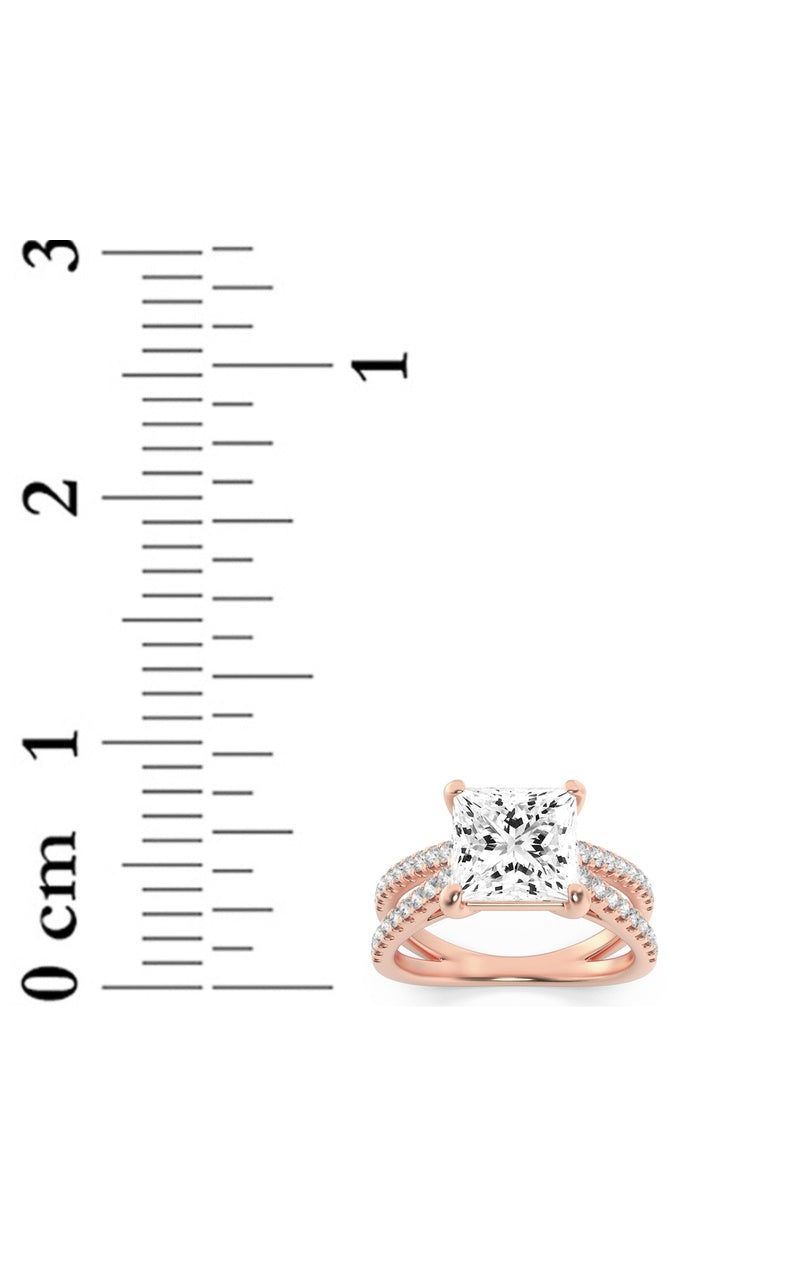 2CTW Princess Shaped Lab Grown Diamond (F/VS) Cross Shank Accented Engagement Ring in 14K Gold
