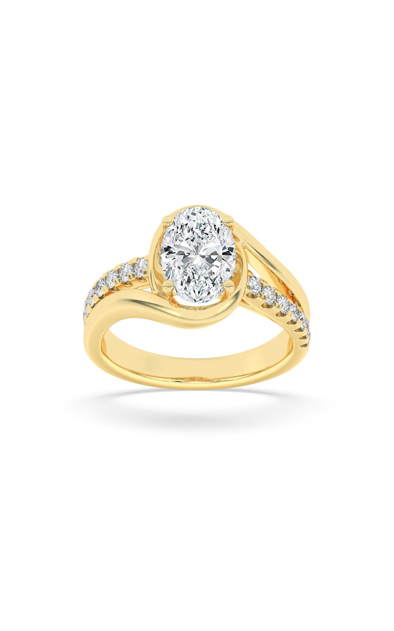 2CTW Oval Shaped Lab Grown Diamond (G/VS) Swirl Shank Accented Engagement Ring in 14K Gold
