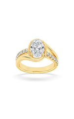 Load image into Gallery viewer, 2CTW Oval Shaped Lab Grown Diamond (G/VS) Swirl Shank Accented Engagement Ring in 14K Gold
