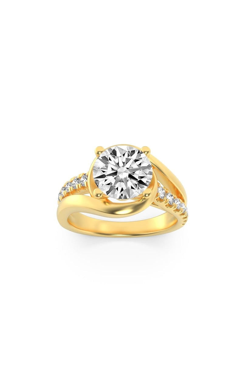 2CTW Round Shaped Lab Grown Diamond (G/VS) Swirl Shank Accented Engagement Ring in 14K Gold
