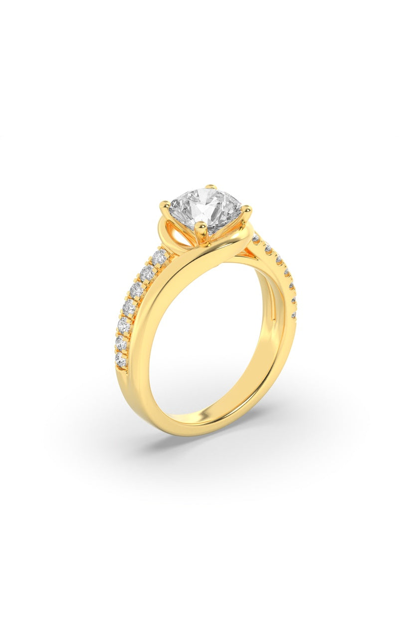 2CTW Round Shaped Lab Grown Diamond (G/VS) Swirl Shank Accented Engagement Ring in 14K Gold
