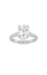 Load image into Gallery viewer, 3CTW Oval Shaped Lab Grown Diamond (F/VS) Triple Row Accented Engagement Ring in 14K Gold

