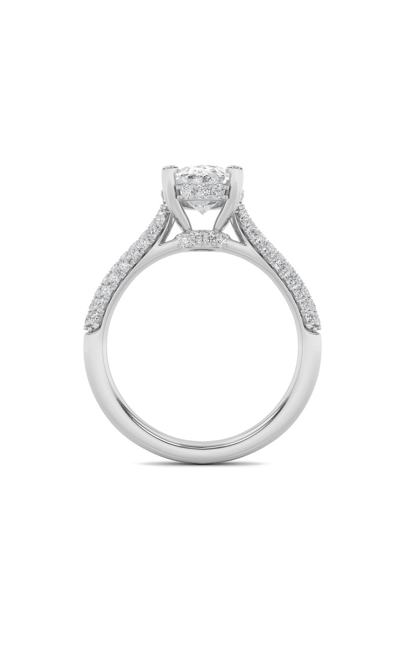 3CTW Oval Shaped Lab Grown Diamond (F/VS) Triple Row Accented Engagement Ring in 14K Gold