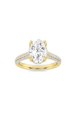 Load image into Gallery viewer, 3CTW Oval Shaped Lab Grown Diamond (F/VS) Triple Row Accented Engagement Ring in 14K Gold

